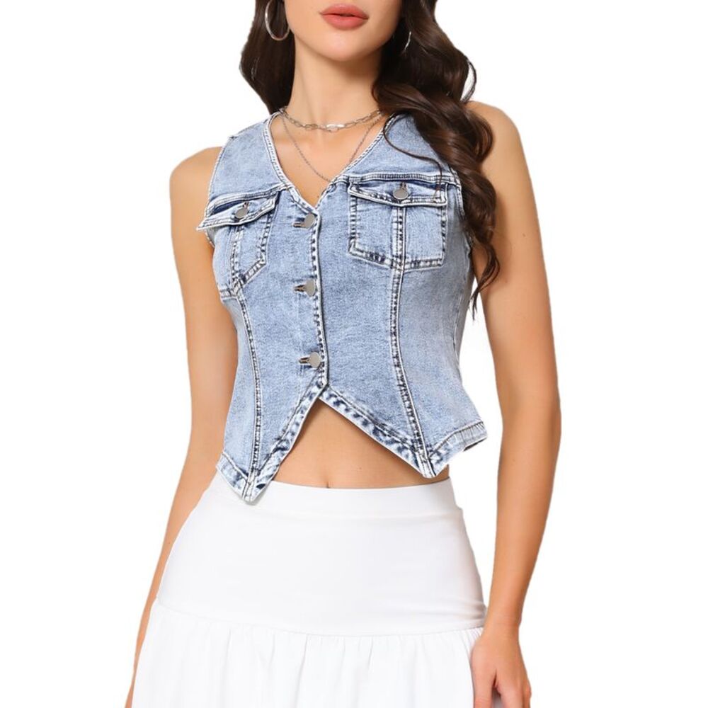 Women's Sleeveless Denim Vest Light Blue